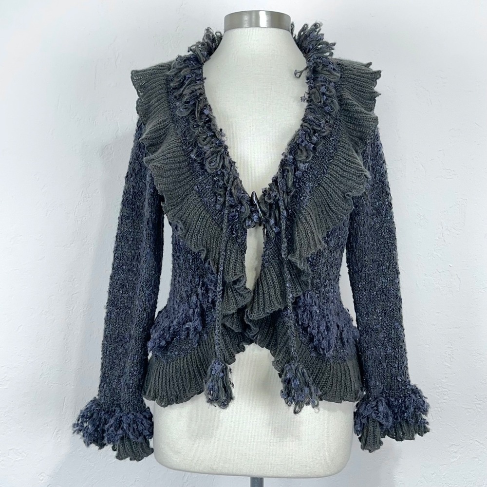 Penny Lane Fairy Grunge Whimsigoth Cardigan Size Medium Gray Blue Ruffle Bratz